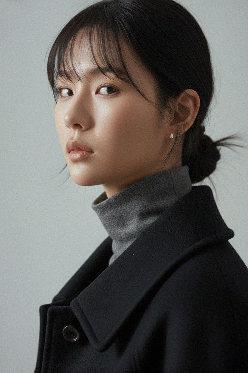 작은 귀걸이를 일상 룩에 착용한 모습
