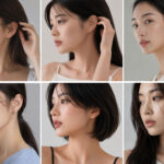 얼굴형과 헤어스타일에 따라 다양한 실버 귀걸이를 착용한 여섯 가지 모습