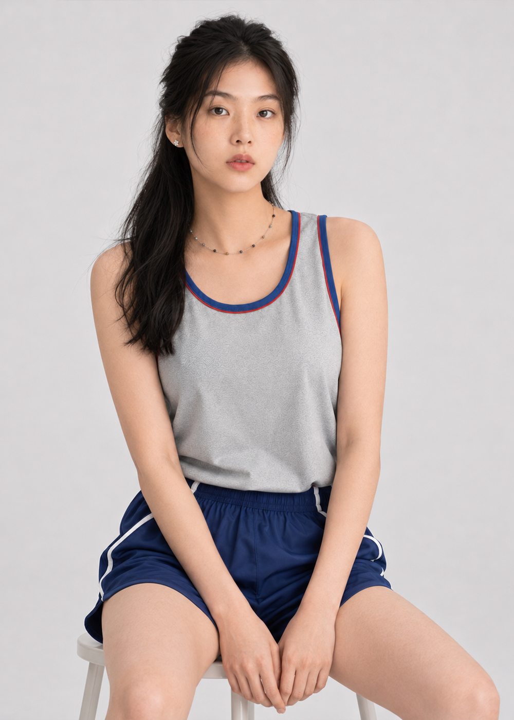 Confetti Stone Chain Necklace 써지컬스틸 컬러 원석 비즈 목걸이 전신 착용 이미지