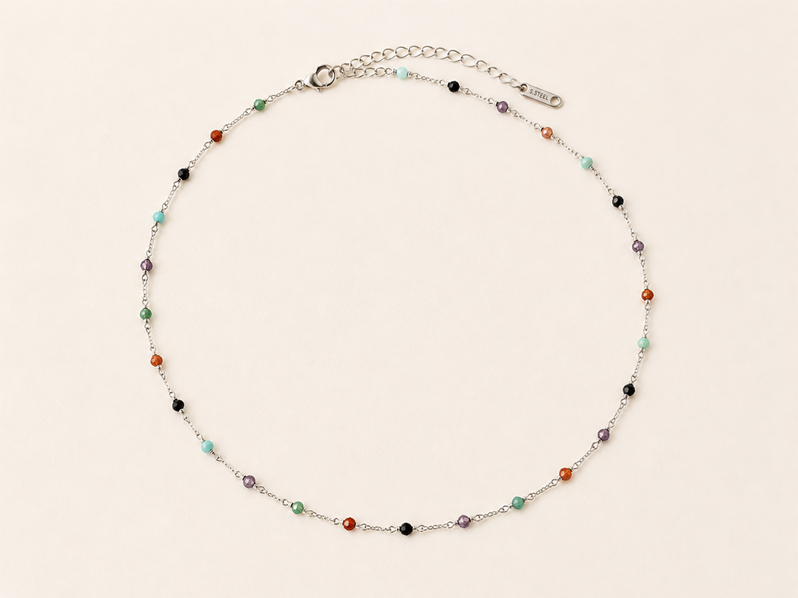 Confetti Stone Chain Necklace 써지컬스틸 컬러 원석 비즈 목걸이 디테일
